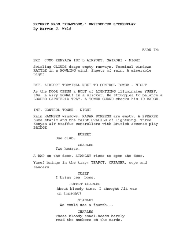 'Khartoum' excerpt from unproduced screenplay by Marvin J. Wolf, p.1. 